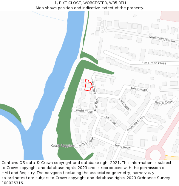 1, PIKE CLOSE, WORCESTER, WR5 3FH: Location map and indicative extent of plot