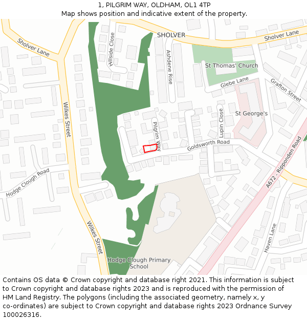 1, PILGRIM WAY, OLDHAM, OL1 4TP: Location map and indicative extent of plot