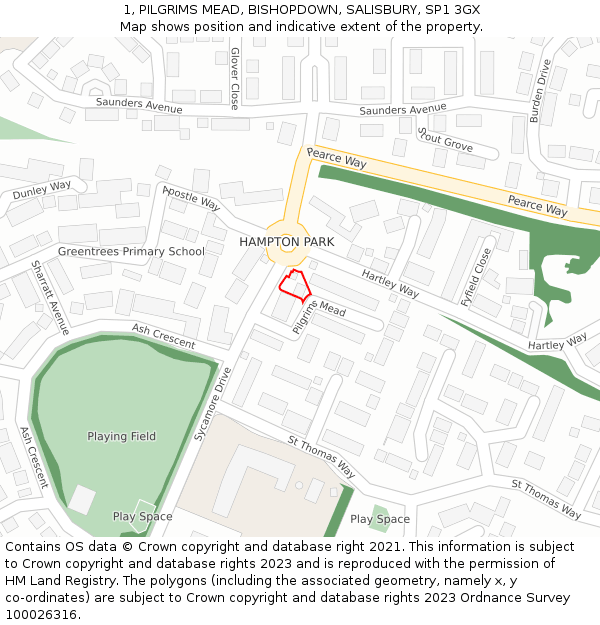 1, PILGRIMS MEAD, BISHOPDOWN, SALISBURY, SP1 3GX: Location map and indicative extent of plot