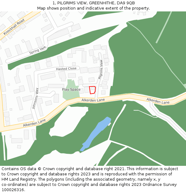 1, PILGRIMS VIEW, GREENHITHE, DA9 9QB: Location map and indicative extent of plot