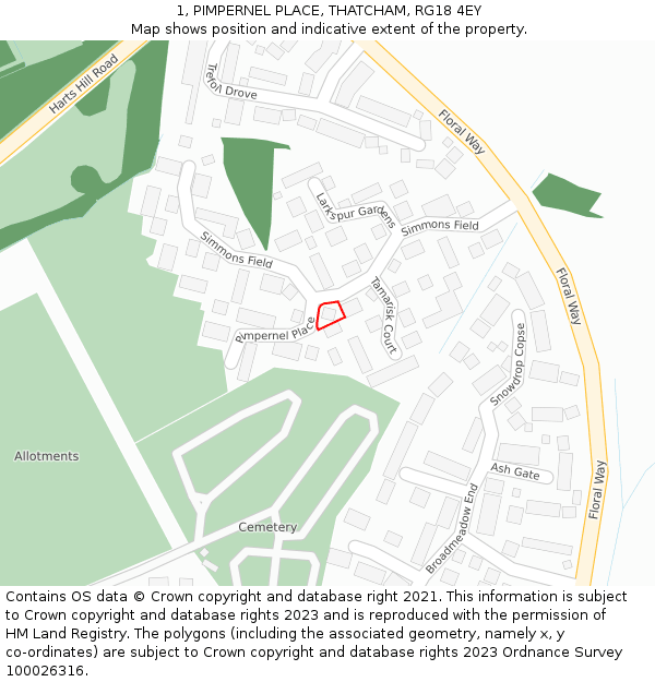 1, PIMPERNEL PLACE, THATCHAM, RG18 4EY: Location map and indicative extent of plot