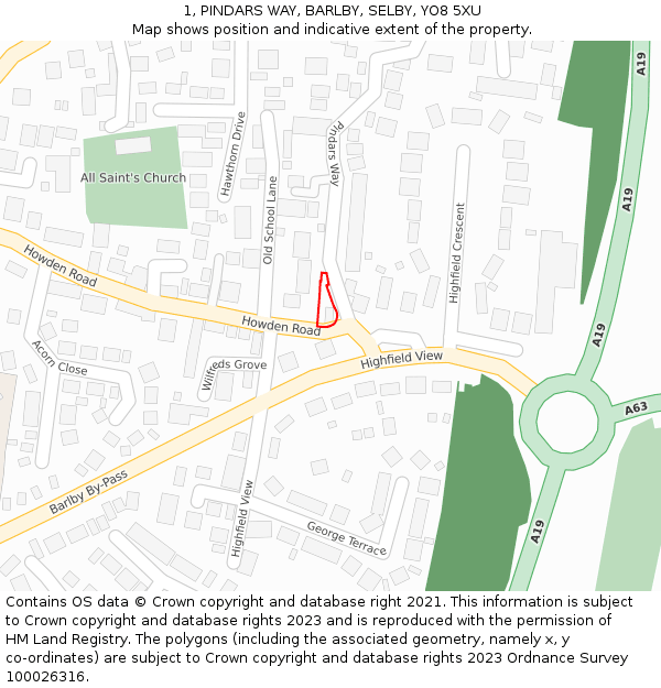 1, PINDARS WAY, BARLBY, SELBY, YO8 5XU: Location map and indicative extent of plot