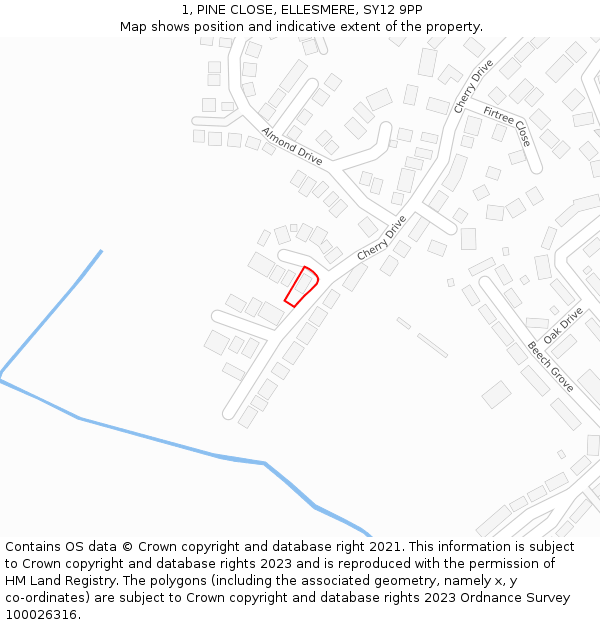 1, PINE CLOSE, ELLESMERE, SY12 9PP: Location map and indicative extent of plot