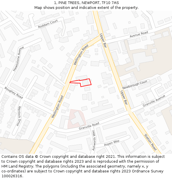 1, PINE TREES, NEWPORT, TF10 7AS: Location map and indicative extent of plot