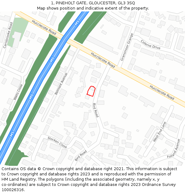 1, PINEHOLT GATE, GLOUCESTER, GL3 3SQ: Location map and indicative extent of plot