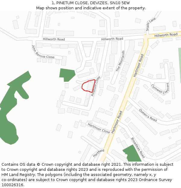 1, PINETUM CLOSE, DEVIZES, SN10 5EW: Location map and indicative extent of plot