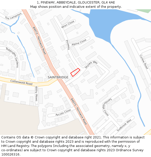 1, PINEWAY, ABBEYDALE, GLOUCESTER, GL4 4AE: Location map and indicative extent of plot