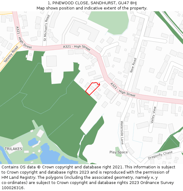 1, PINEWOOD CLOSE, SANDHURST, GU47 8HJ: Location map and indicative extent of plot