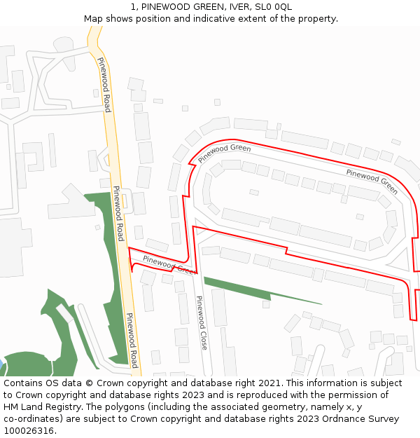 1, PINEWOOD GREEN, IVER, SL0 0QL: Location map and indicative extent of plot