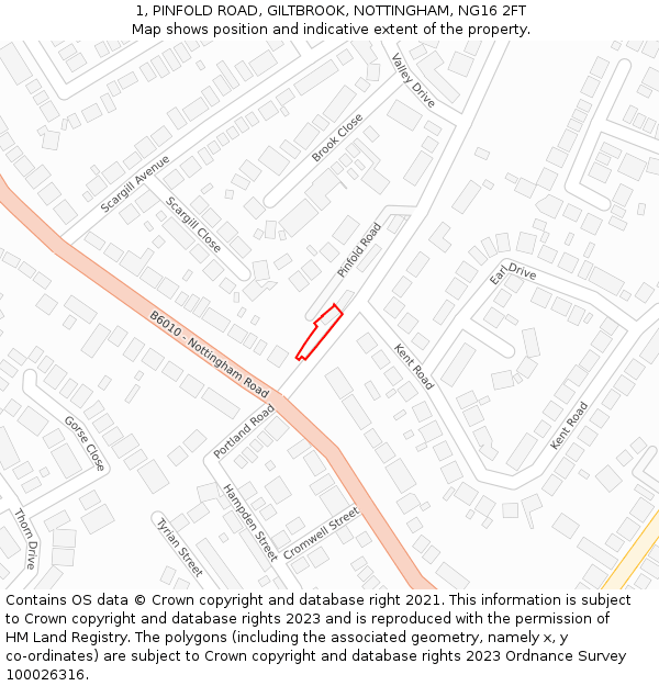 1, PINFOLD ROAD, GILTBROOK, NOTTINGHAM, NG16 2FT: Location map and indicative extent of plot