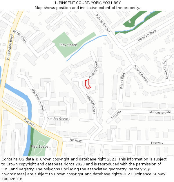 1, PINSENT COURT, YORK, YO31 8SY: Location map and indicative extent of plot