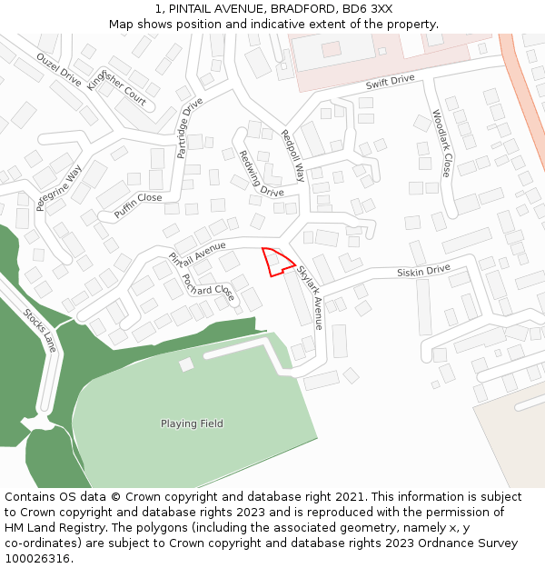 1, PINTAIL AVENUE, BRADFORD, BD6 3XX: Location map and indicative extent of plot