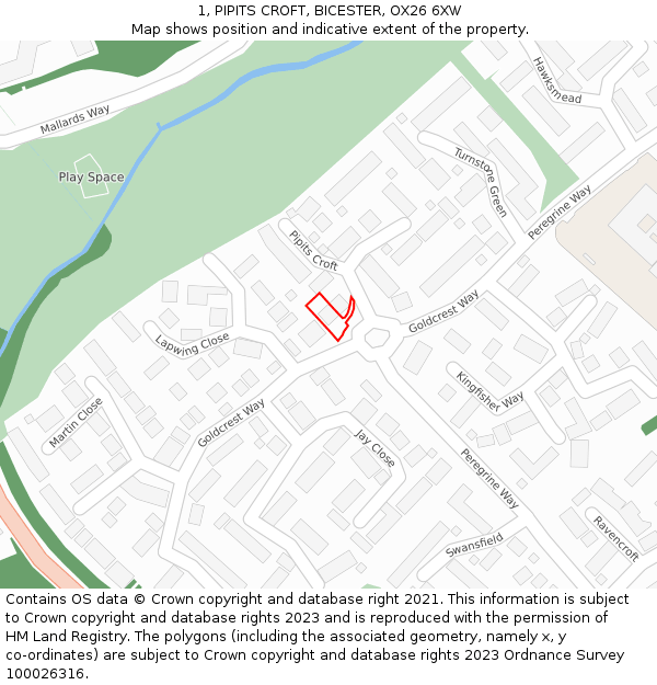 1, PIPITS CROFT, BICESTER, OX26 6XW: Location map and indicative extent of plot