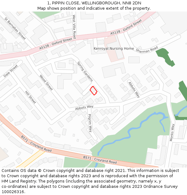 1, PIPPIN CLOSE, WELLINGBOROUGH, NN8 2DN: Location map and indicative extent of plot