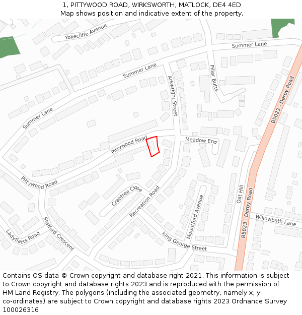 1, PITTYWOOD ROAD, WIRKSWORTH, MATLOCK, DE4 4ED: Location map and indicative extent of plot