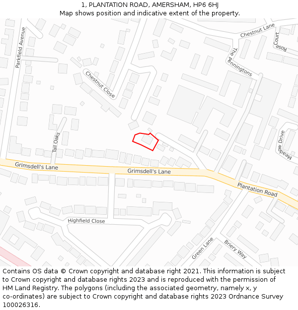 1, PLANTATION ROAD, AMERSHAM, HP6 6HJ: Location map and indicative extent of plot