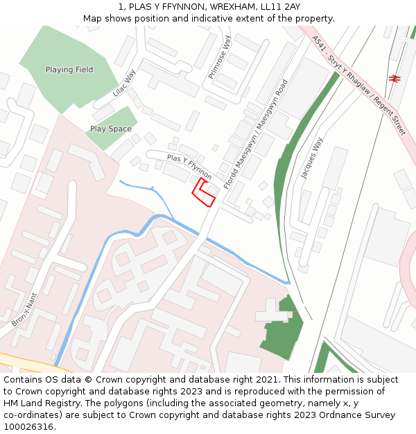 1, PLAS Y FFYNNON, WREXHAM, LL11 2AY: Location map and indicative extent of plot