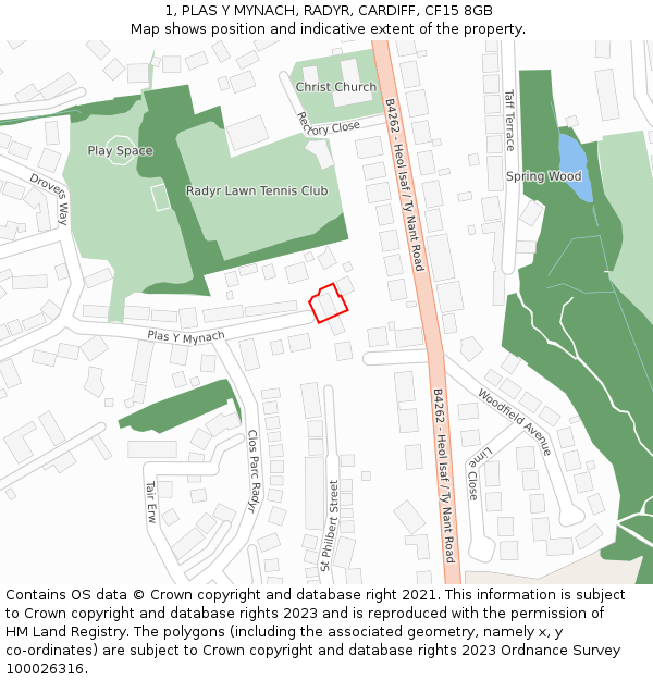 1, PLAS Y MYNACH, RADYR, CARDIFF, CF15 8GB: Location map and indicative extent of plot