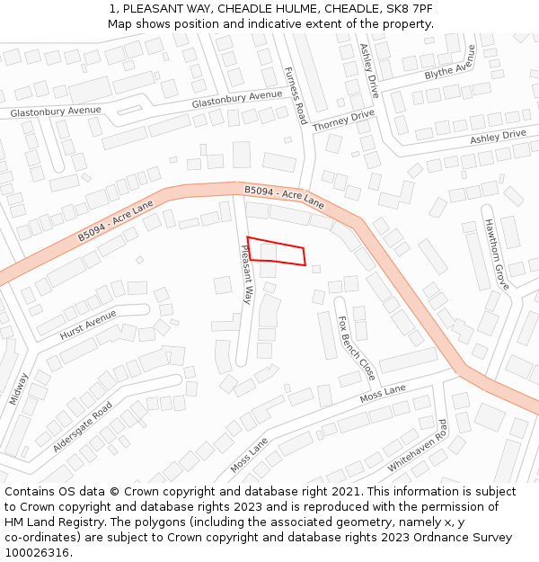 1, PLEASANT WAY, CHEADLE HULME, CHEADLE, SK8 7PF: Location map and indicative extent of plot