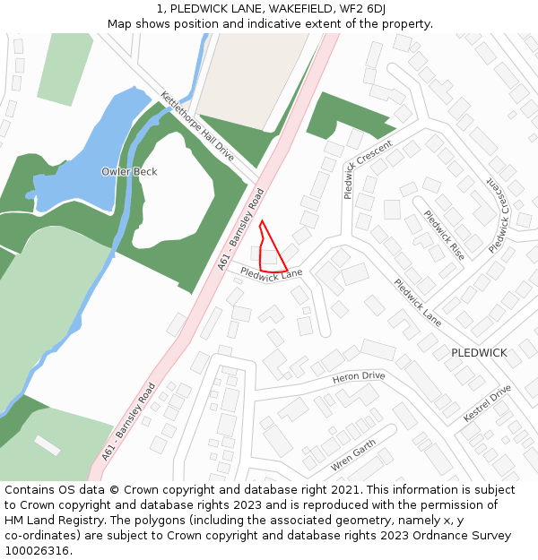 1, PLEDWICK LANE, WAKEFIELD, WF2 6DJ: Location map and indicative extent of plot