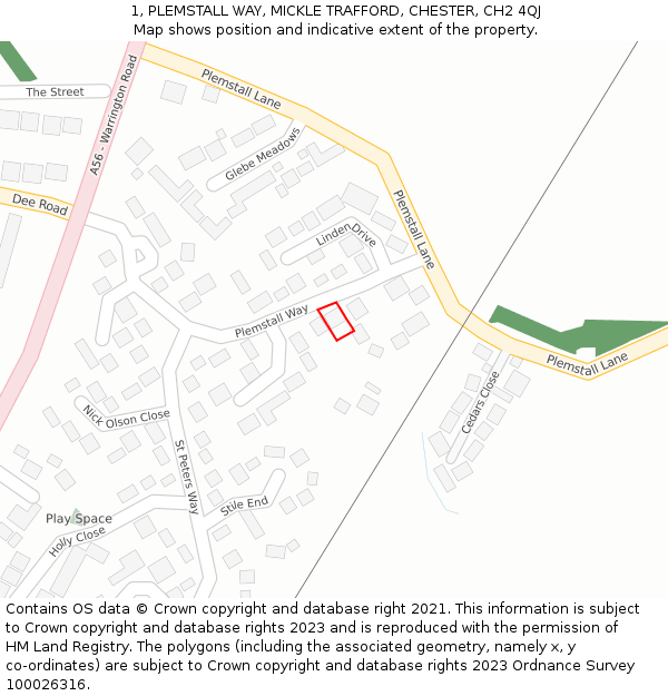 1, PLEMSTALL WAY, MICKLE TRAFFORD, CHESTER, CH2 4QJ: Location map and indicative extent of plot