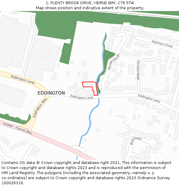 1, PLENTY BROOK DRIVE, HERNE BAY, CT6 5TW: Location map and indicative extent of plot