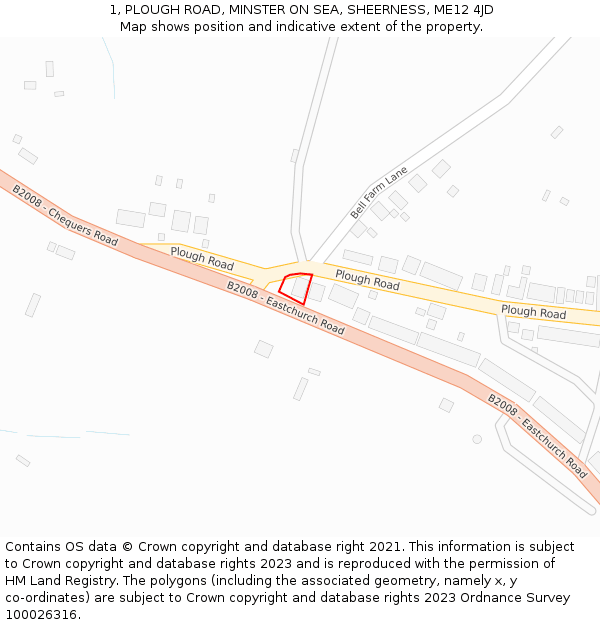 1, PLOUGH ROAD, MINSTER ON SEA, SHEERNESS, ME12 4JD: Location map and indicative extent of plot