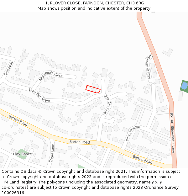 1, PLOVER CLOSE, FARNDON, CHESTER, CH3 6RG: Location map and indicative extent of plot