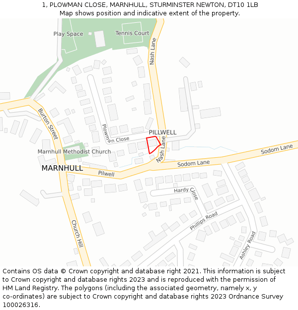 1, PLOWMAN CLOSE, MARNHULL, STURMINSTER NEWTON, DT10 1LB: Location map and indicative extent of plot