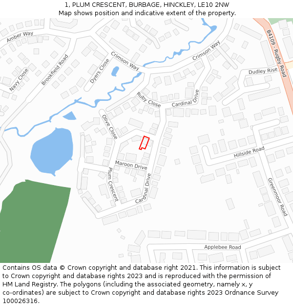 1, PLUM CRESCENT, BURBAGE, HINCKLEY, LE10 2NW: Location map and indicative extent of plot