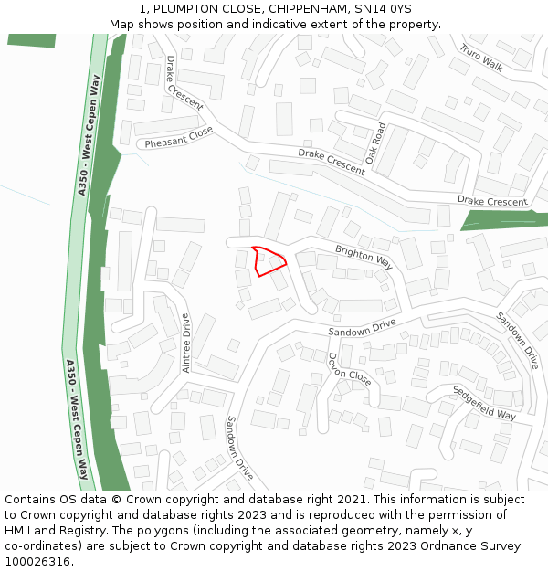 1, PLUMPTON CLOSE, CHIPPENHAM, SN14 0YS: Location map and indicative extent of plot