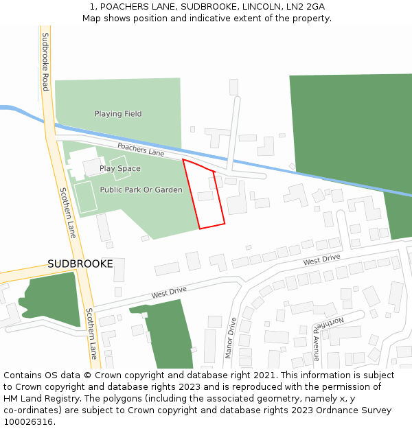 1, POACHERS LANE, SUDBROOKE, LINCOLN, LN2 2GA: Location map and indicative extent of plot