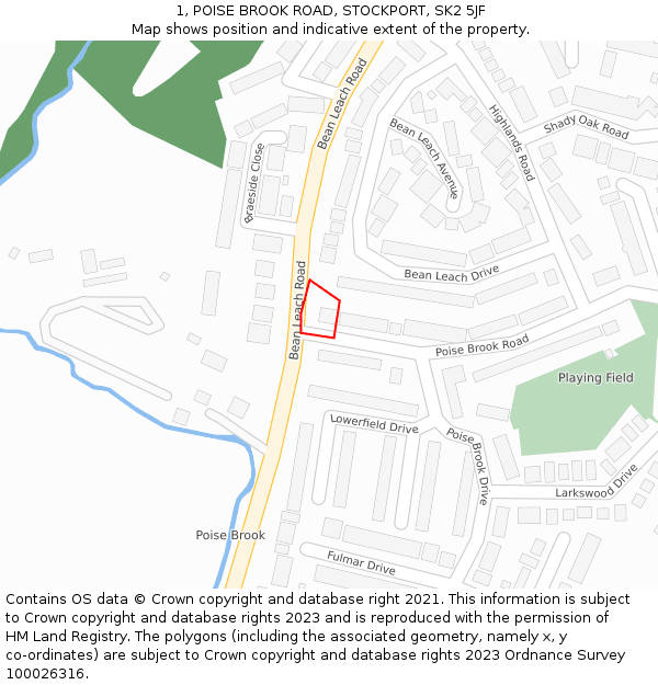 1, POISE BROOK ROAD, STOCKPORT, SK2 5JF: Location map and indicative extent of plot