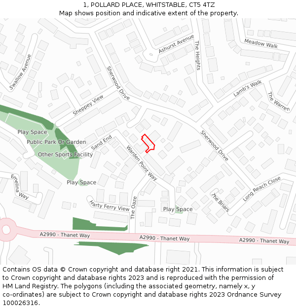 1, POLLARD PLACE, WHITSTABLE, CT5 4TZ: Location map and indicative extent of plot