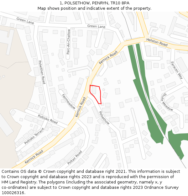 1, POLSETHOW, PENRYN, TR10 8PA: Location map and indicative extent of plot