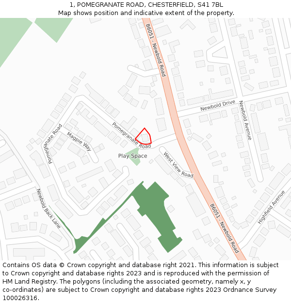 1, POMEGRANATE ROAD, CHESTERFIELD, S41 7BL: Location map and indicative extent of plot