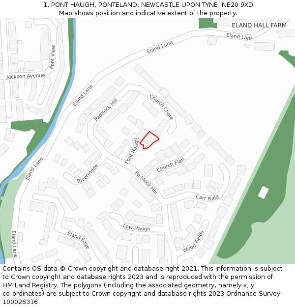1, PONT HAUGH, PONTELAND, NEWCASTLE UPON TYNE, NE20 9XD: Location map and indicative extent of plot