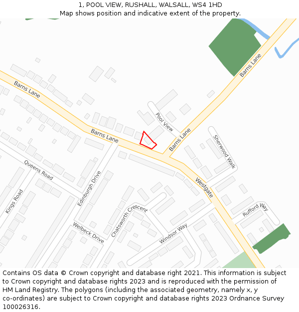 1, POOL VIEW, RUSHALL, WALSALL, WS4 1HD: Location map and indicative extent of plot