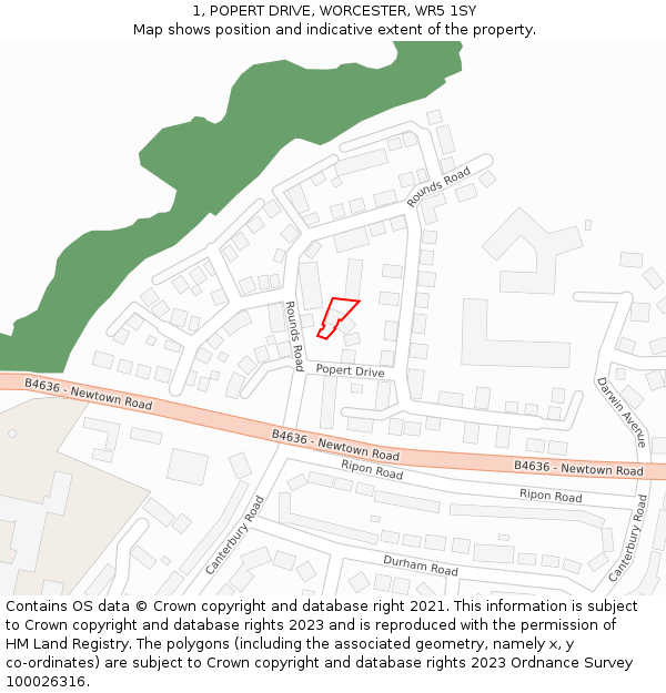 1, POPERT DRIVE, WORCESTER, WR5 1SY: Location map and indicative extent of plot