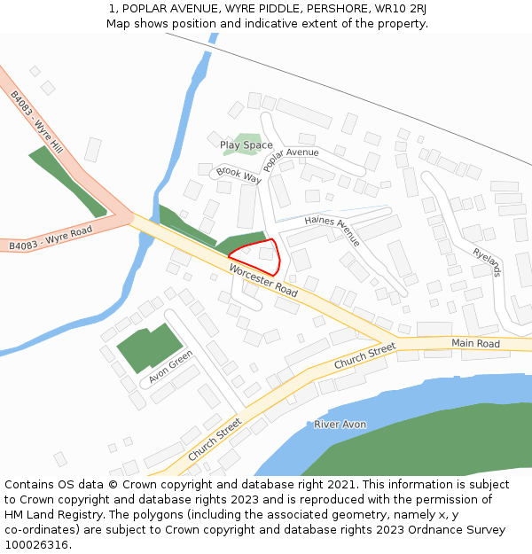 1, POPLAR AVENUE, WYRE PIDDLE, PERSHORE, WR10 2RJ: Location map and indicative extent of plot