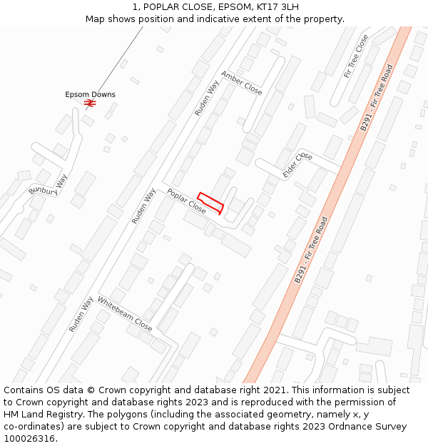 1, POPLAR CLOSE, EPSOM, KT17 3LH: Location map and indicative extent of plot
