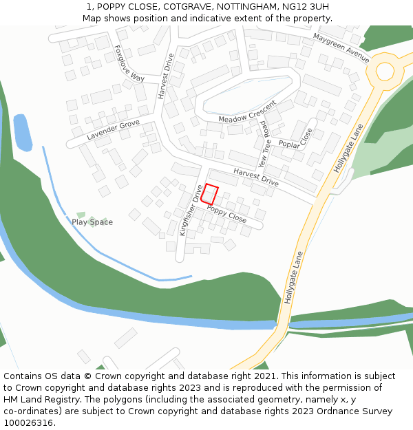 1, POPPY CLOSE, COTGRAVE, NOTTINGHAM, NG12 3UH: Location map and indicative extent of plot