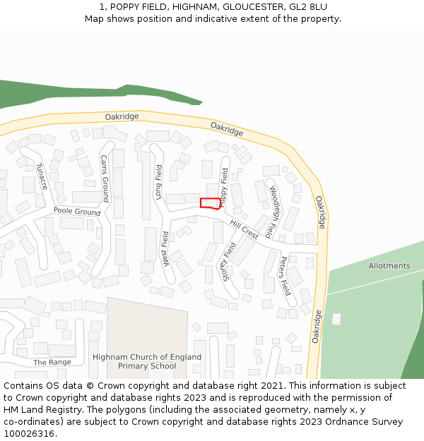 1, POPPY FIELD, HIGHNAM, GLOUCESTER, GL2 8LU: Location map and indicative extent of plot