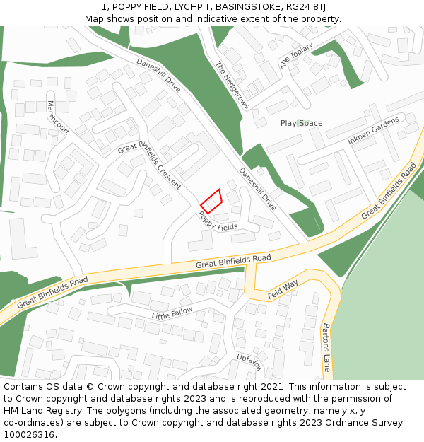 1, POPPY FIELD, LYCHPIT, BASINGSTOKE, RG24 8TJ: Location map and indicative extent of plot