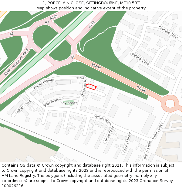 1, PORCELAIN CLOSE, SITTINGBOURNE, ME10 5BZ: Location map and indicative extent of plot