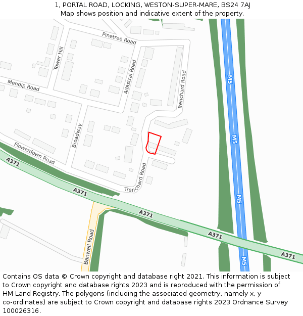1, PORTAL ROAD, LOCKING, WESTON-SUPER-MARE, BS24 7AJ: Location map and indicative extent of plot