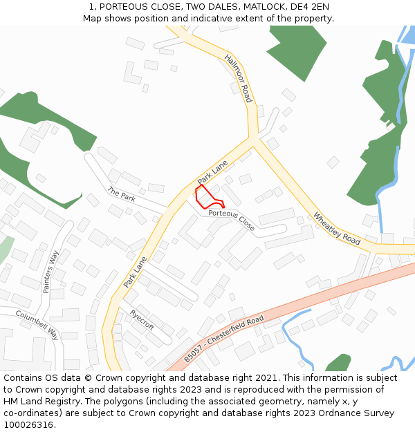 1, PORTEOUS CLOSE, TWO DALES, MATLOCK, DE4 2EN: Location map and indicative extent of plot