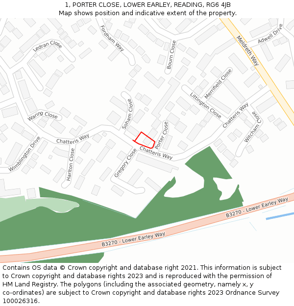 1, PORTER CLOSE, LOWER EARLEY, READING, RG6 4JB: Location map and indicative extent of plot