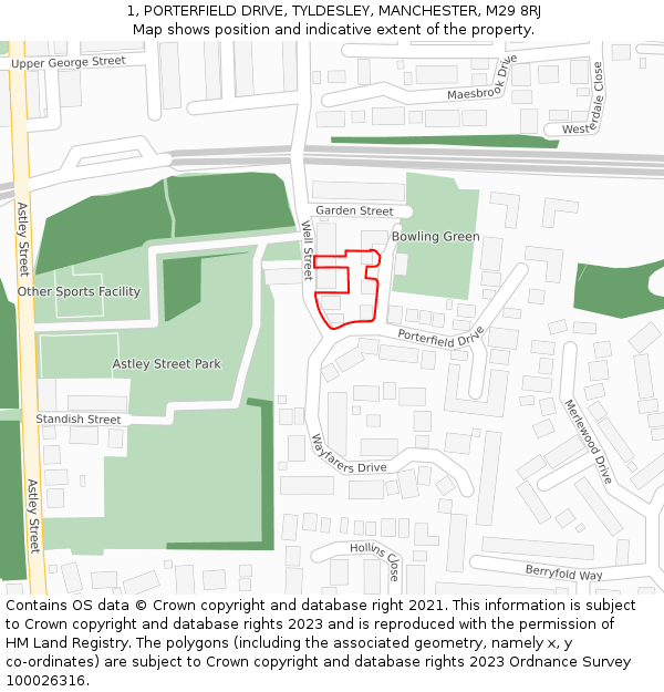 1, PORTERFIELD DRIVE, TYLDESLEY, MANCHESTER, M29 8RJ: Location map and indicative extent of plot