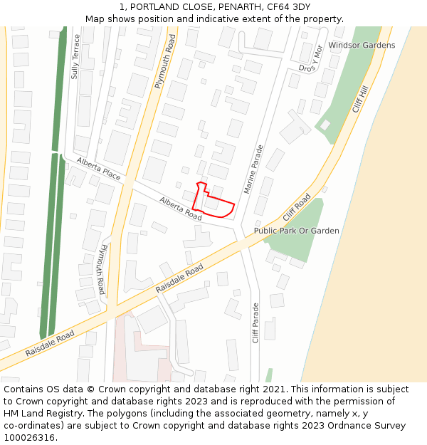 1, PORTLAND CLOSE, PENARTH, CF64 3DY: Location map and indicative extent of plot